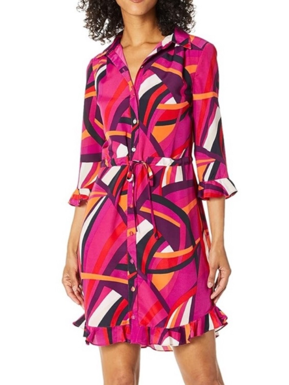 TRINA TURK Nat Geometric Print
Tie Waist Shirt Dress Size Small